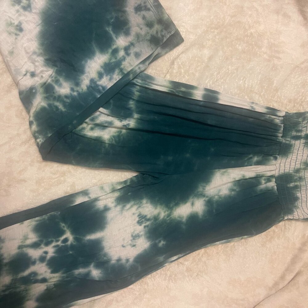 Tie Dye Green and White Strapless Romper